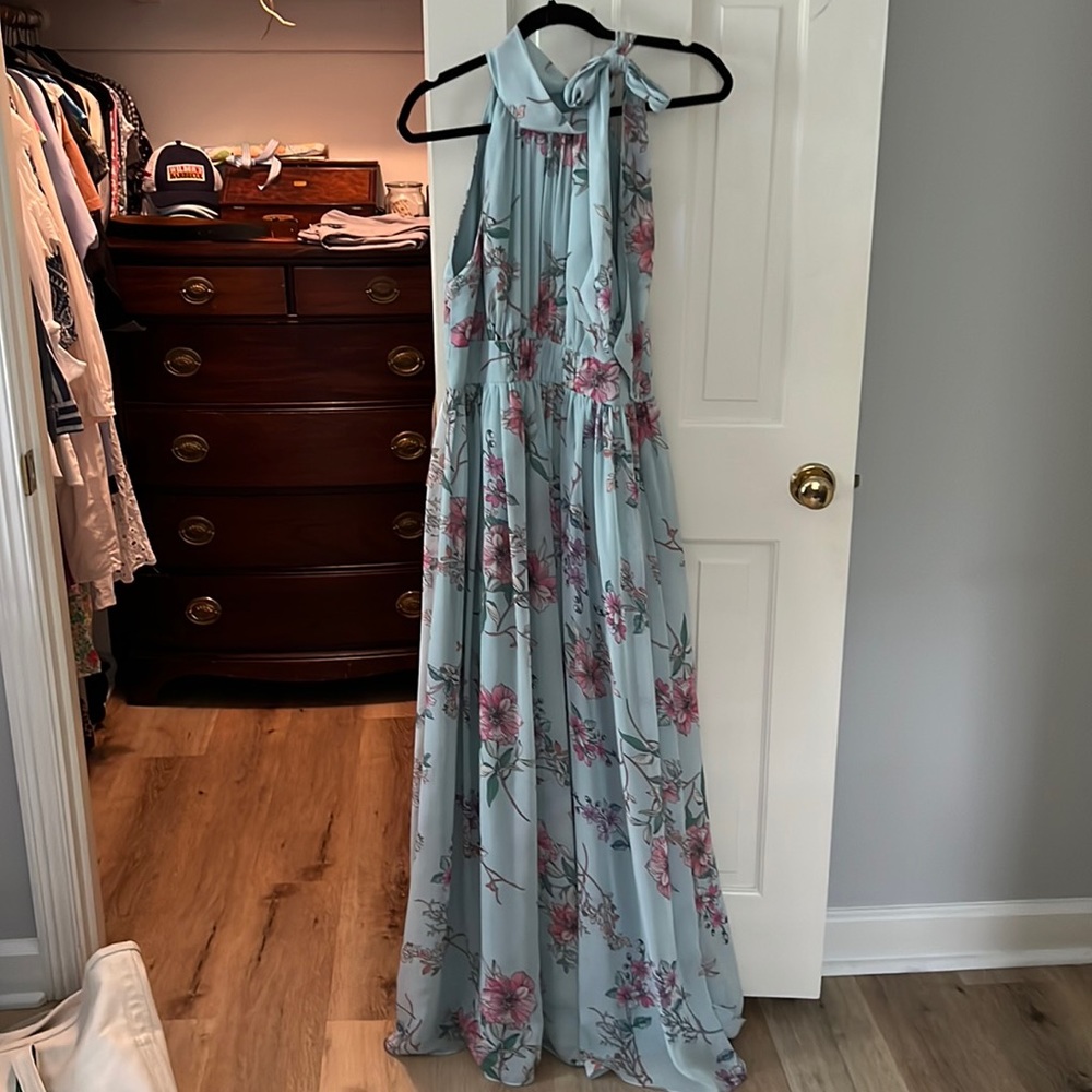Monique Lhuillier tie around knock floor length gown